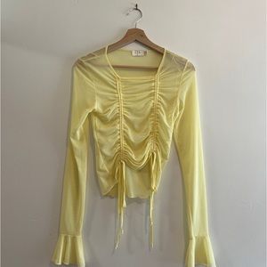 SOLD ON DEPOP- Cute yellow mesh top with belle sleeves, only worn once!